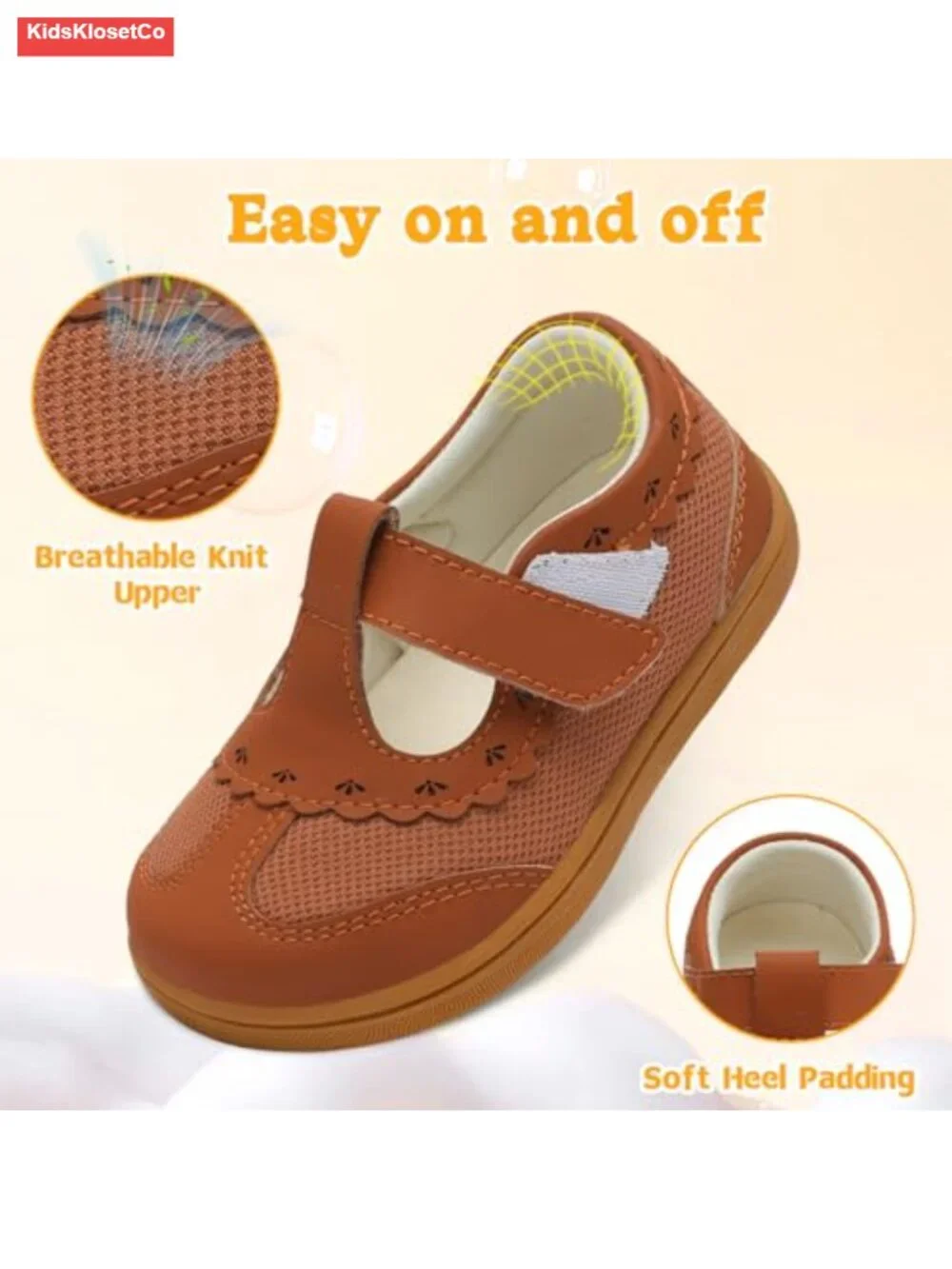 Girls Mary Jane Flats Wide Toe Box Hook and Loop Breathable Dress Shoes Zero